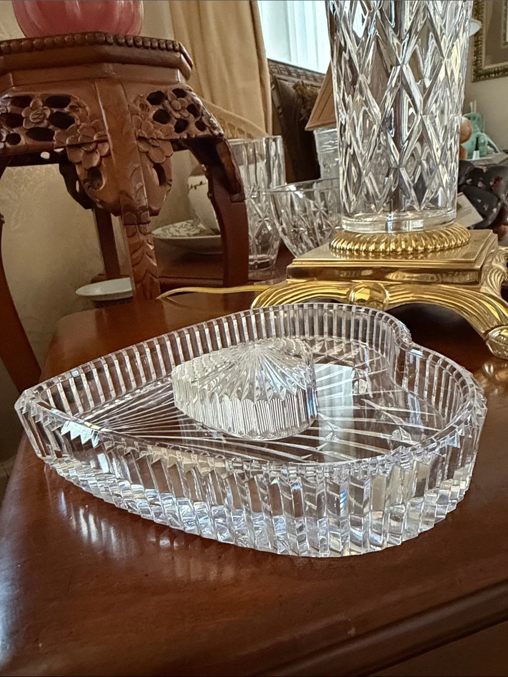 Waterford Crystal Clear Heart Vanity Trinket Tray and Paper weight stamped